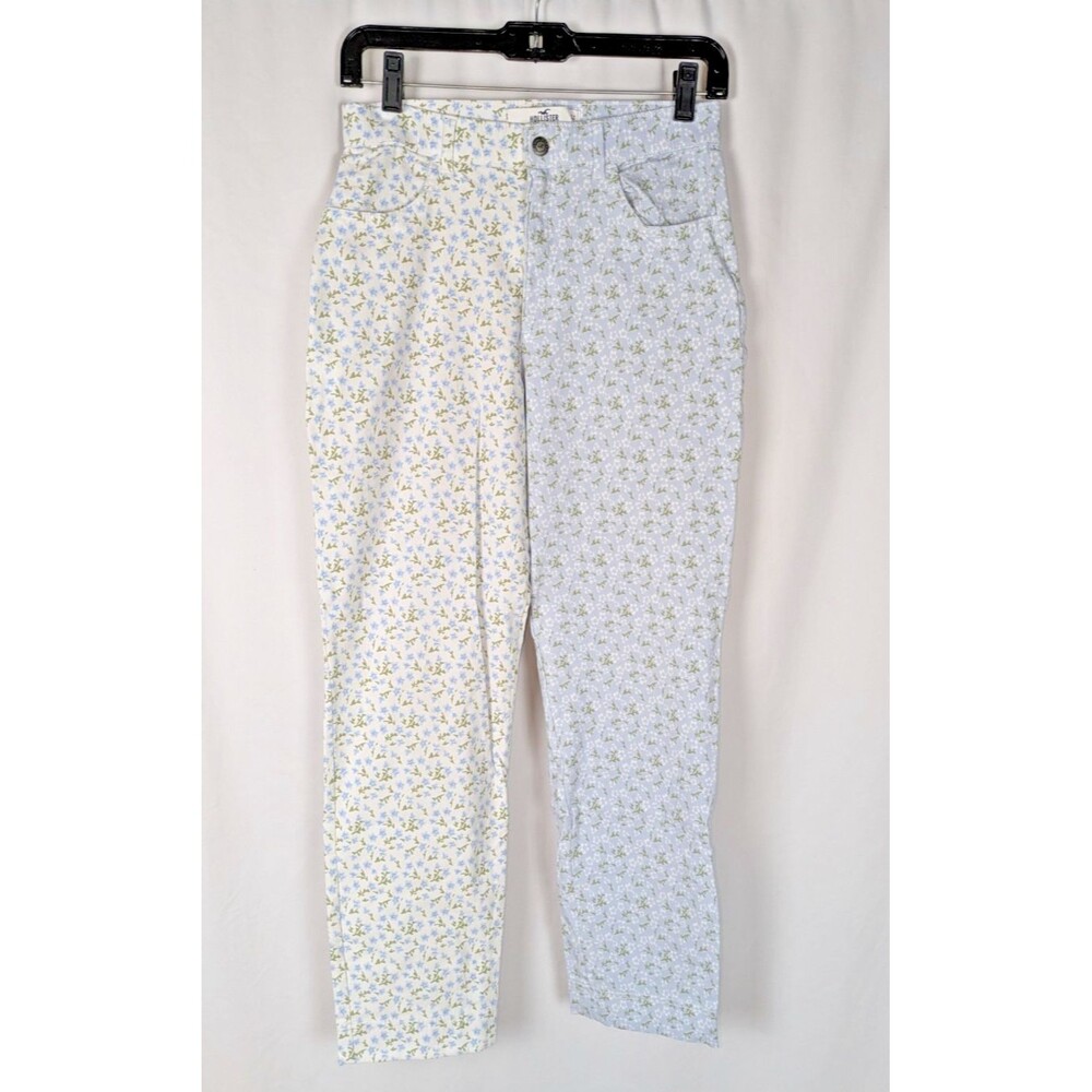 Hollister Women's Colorblock Ditsy Floral High Rise Mom Jeans White Blue Size S